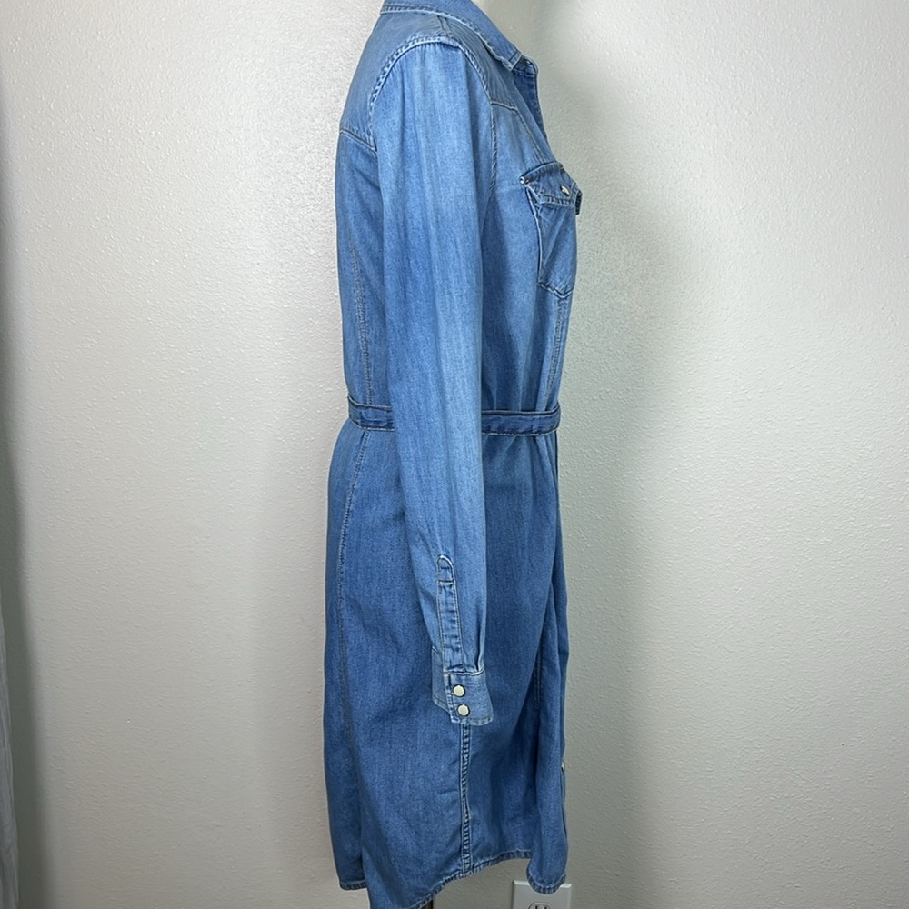 GAP Western Pearlsnap Shirt Dress M Belted‎ Chambray Lightweight Cotton Cowgirl - Picture 6 of 17
